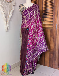 Purple Pink Shaded Gharchola Gaji Silk Bandhani Saree – Bandhani Saree Online India | Elegantt Drapes