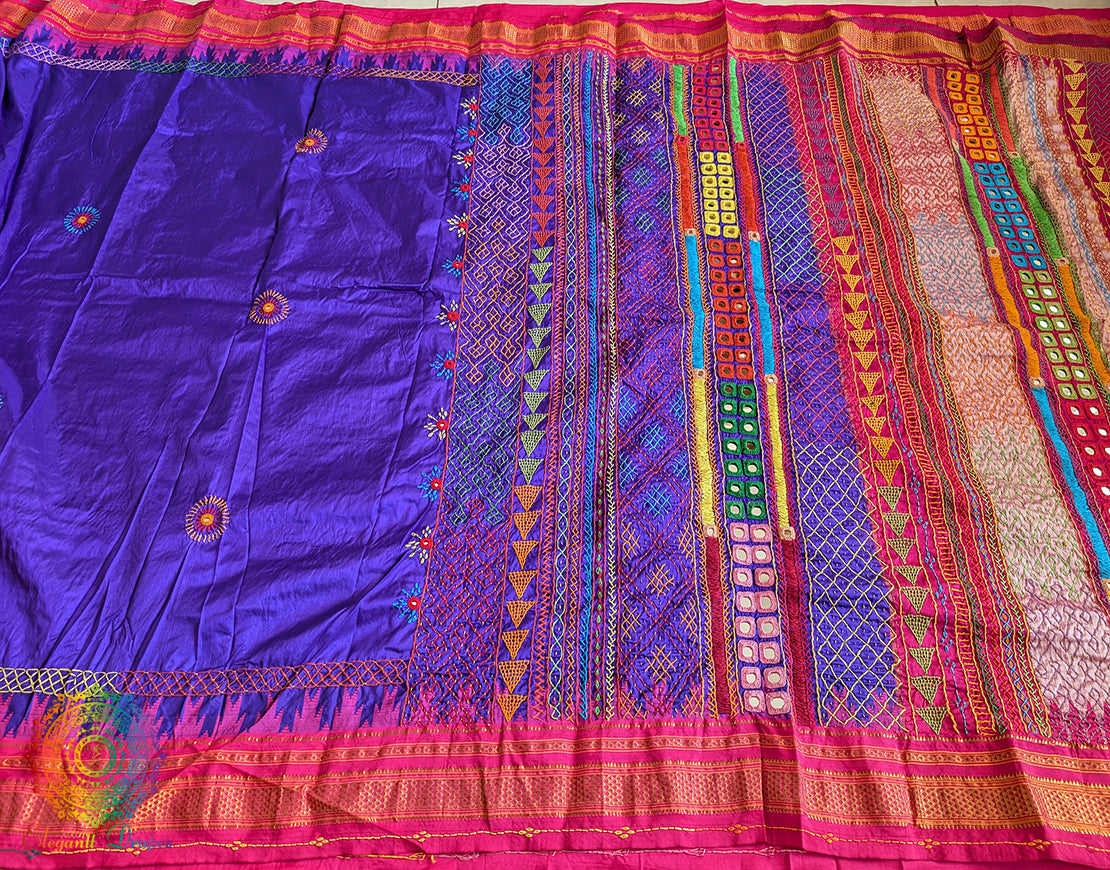 Purple Lambani Handwork Pure Ilkal Silk Saree – Ilkal Handloom Saree Online India | Elegantt Drapes