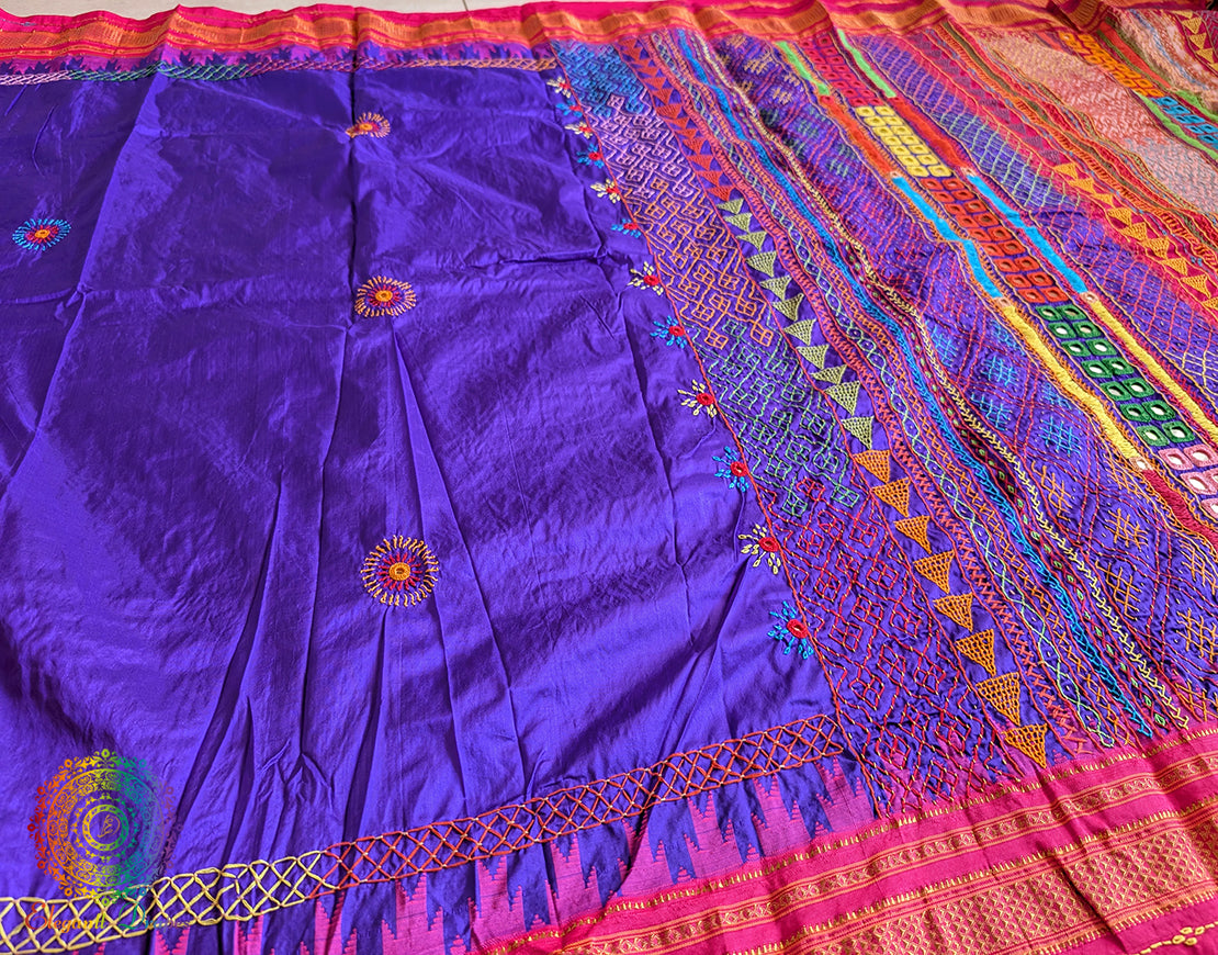 Purple Lambani Handwork Pure Ilkal Silk Saree – Ilkal Handloom Saree Online India | Elegantt Drapes