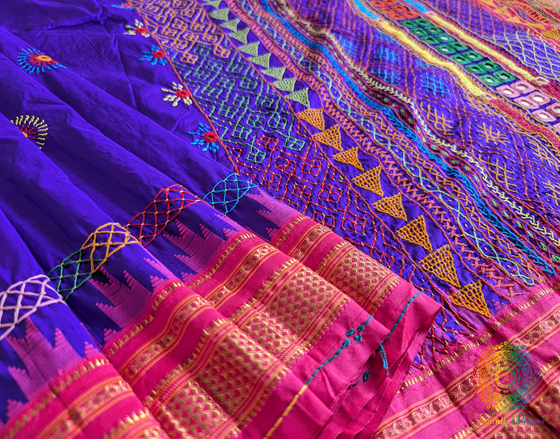 Purple Lambani Handwork Pure Ilkal Silk Saree – Ilkal Handloom Saree Online India | Elegantt Drapes