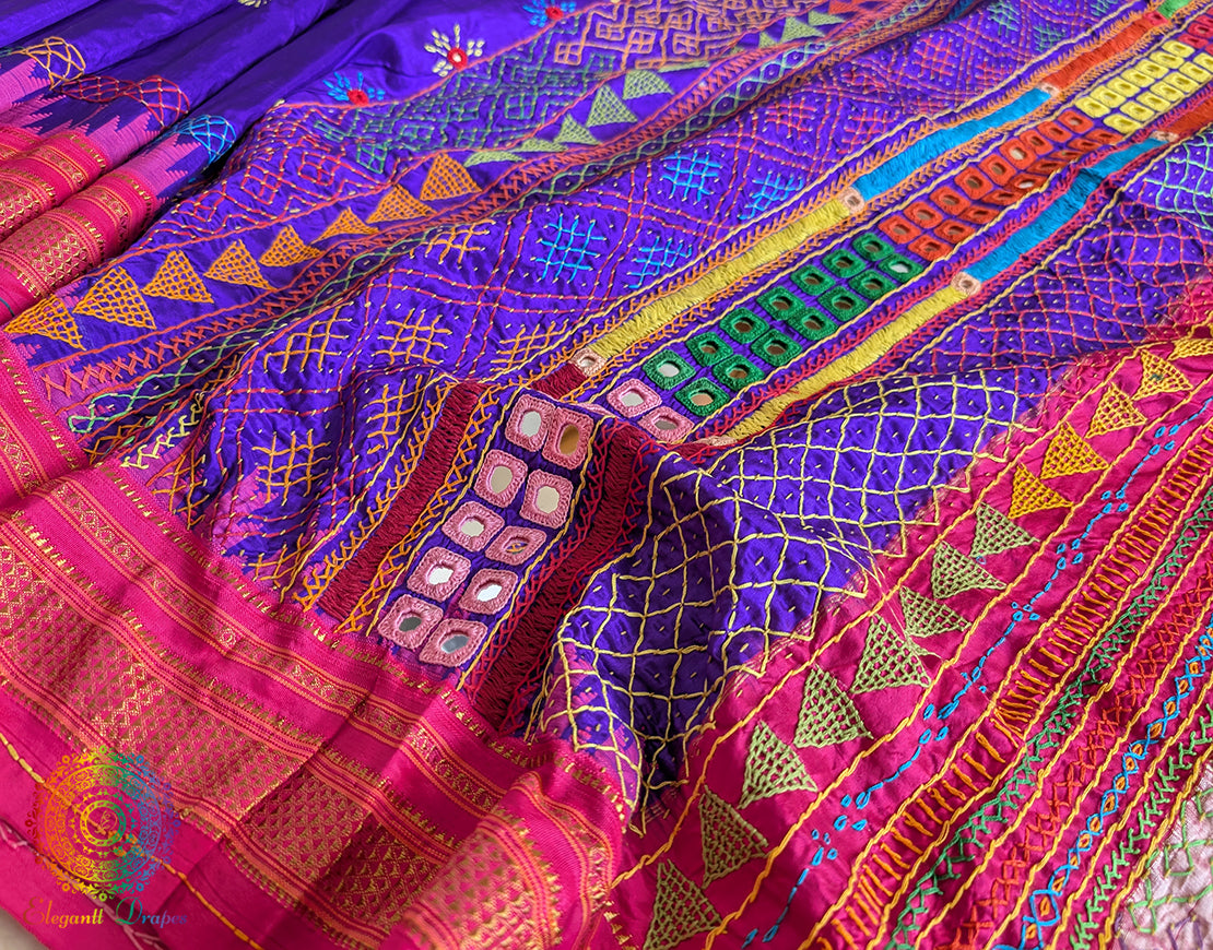 Purple Lambani Handwork Pure Ilkal Silk Saree – Ilkal Handloom Saree Online India | Elegantt Drapes