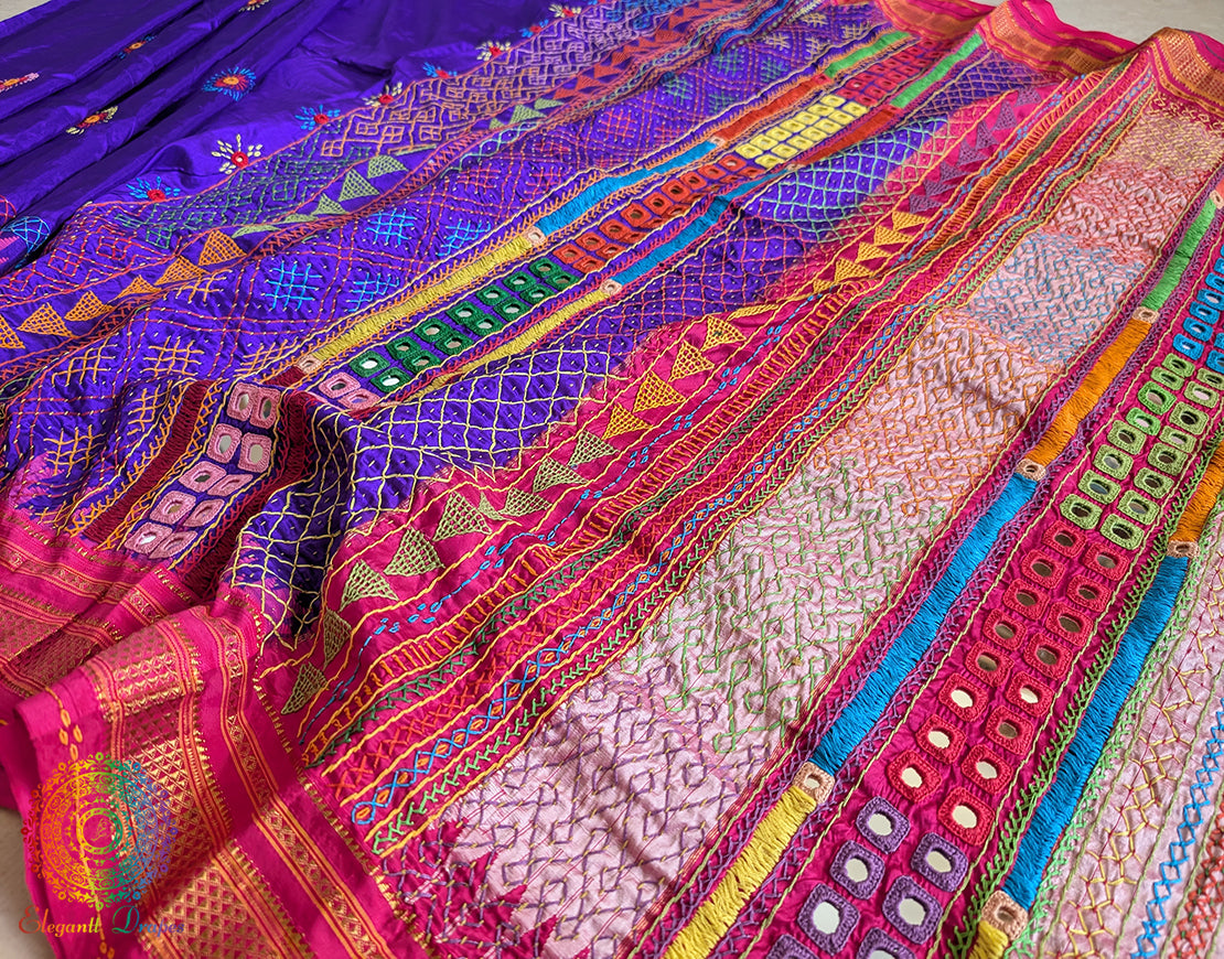 Purple Lambani Handwork Pure Ilkal Silk Saree – Ilkal Handloom Saree Online India | Elegantt Drapes