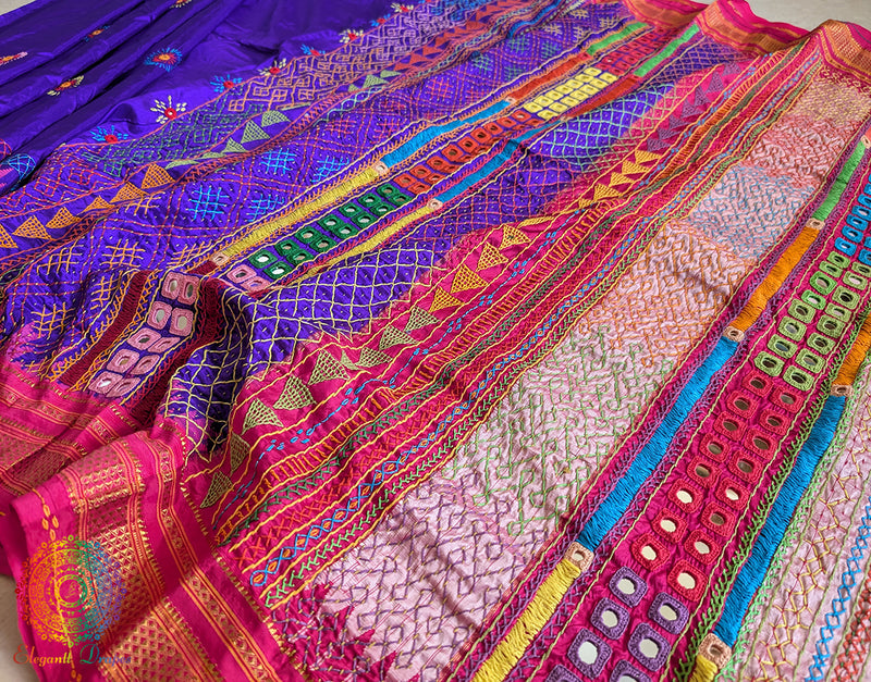 Purple Lambani Handwork Pure Ilkal Silk Saree – Ilkal Handloom Saree Online India | Elegantt Drapes