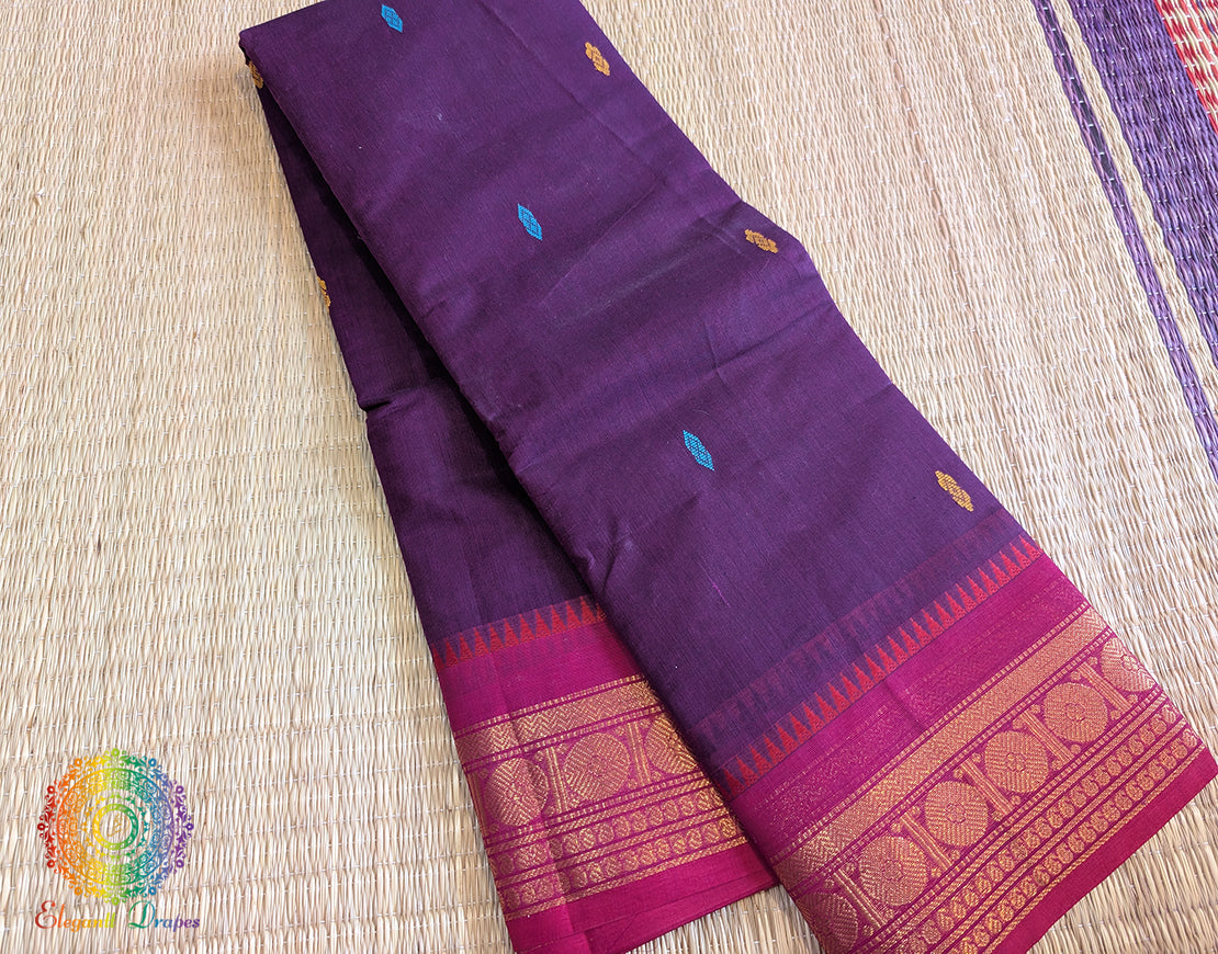 Purple Pure Kanchi Cotton Saree – Handloom Saree Online India | Elegantt Drapes