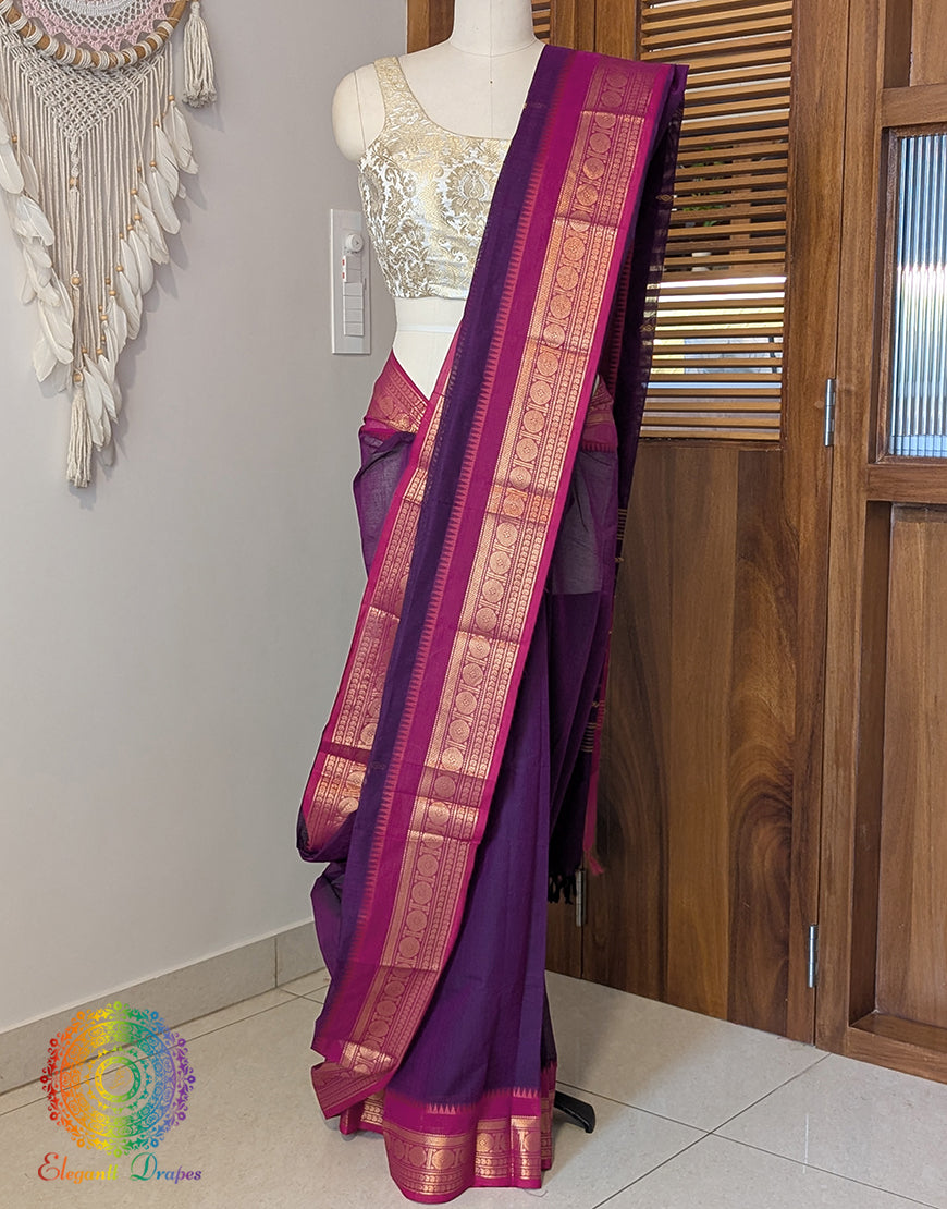 Purple Pure Kanchi Cotton Saree – Handloom Saree Online India | Elegantt Drapes