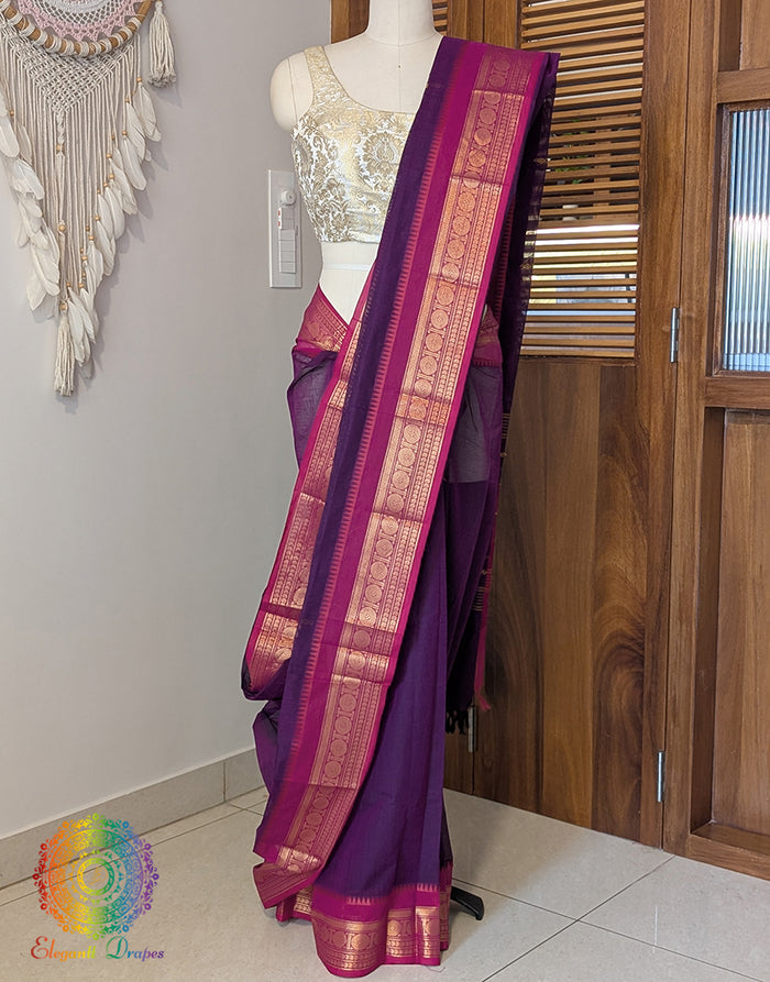 Purple Pure Kanchi Cotton Saree – Handloom Saree Online India | Elegantt Drapes