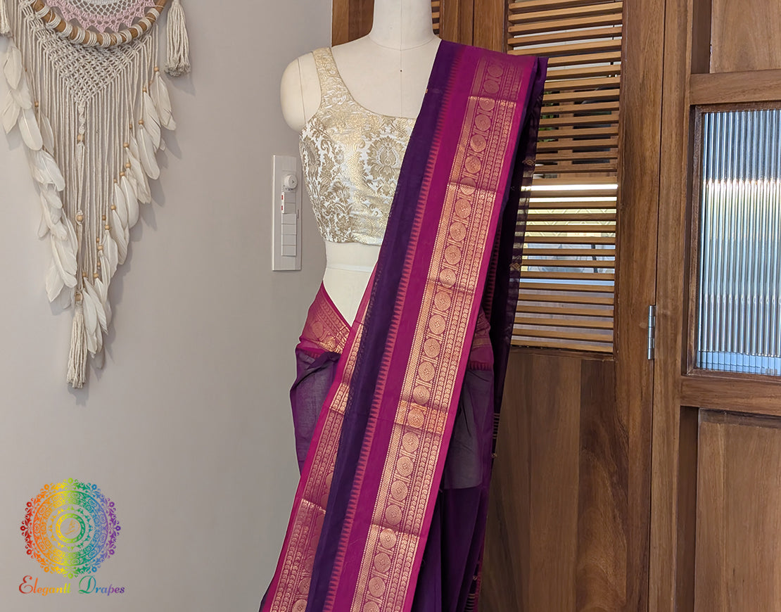 Purple Pure Kanchi Cotton Saree – Handloom Saree Online India | Elegantt Drapes
