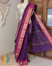 Purple Pure Kanchi Cotton Saree – Handloom Saree Online India | Elegantt Drapes