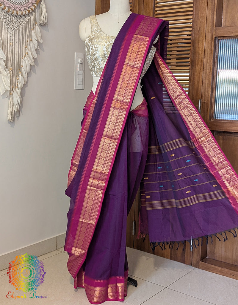Purple Pure Kanchi Cotton Saree – Handloom Saree Online India | Elegantt Drapes