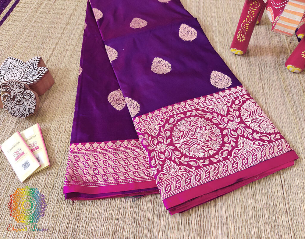 Purple Banarasi Handloom Pure Katan Silk Saree – Handloom Saree Online India | Elegantt Drapes