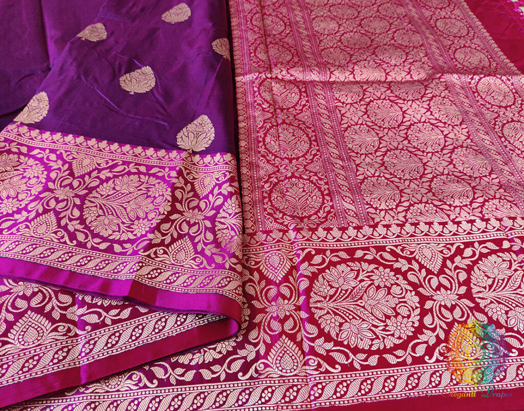 Purple Banarasi Handloom Pure Katan Silk Saree – Handloom Saree Online India | Elegantt Drapes