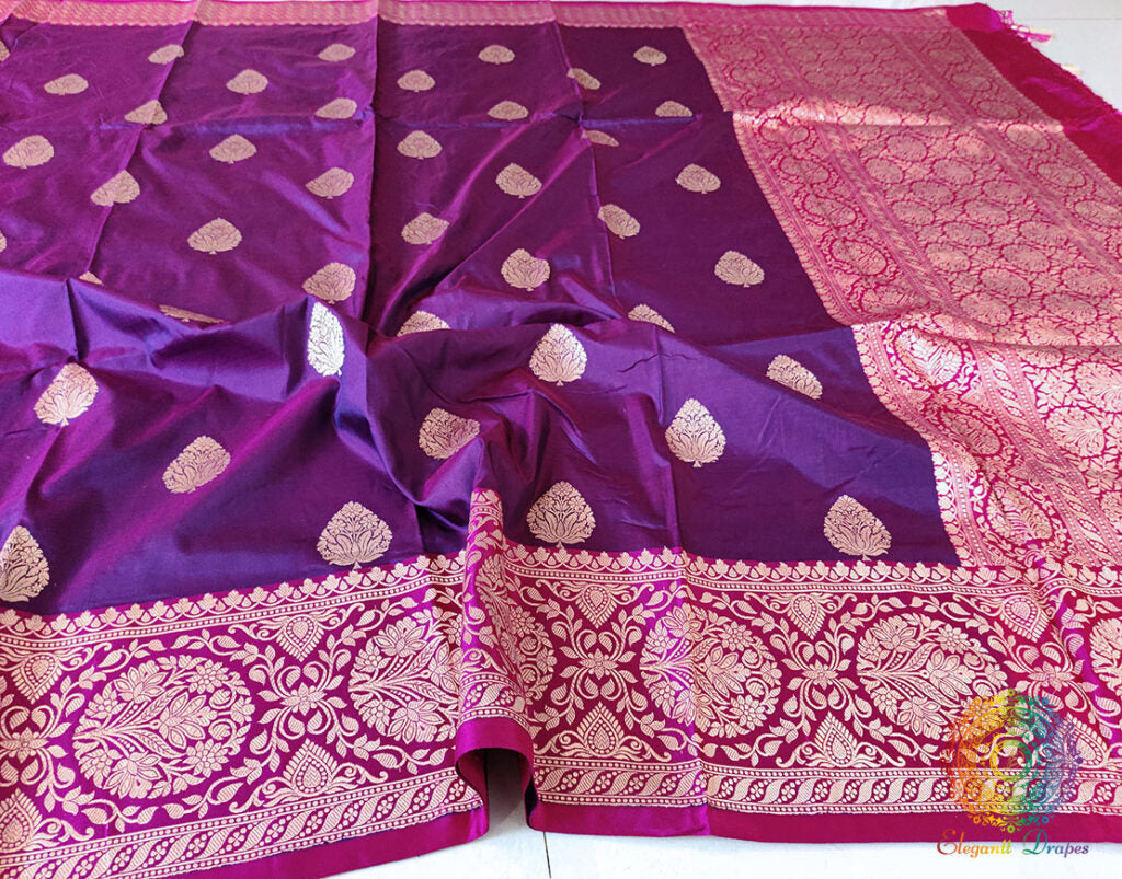 Purple Banarasi Handloom Pure Katan Silk Saree – Handloom Saree Online India | Elegantt Drapes