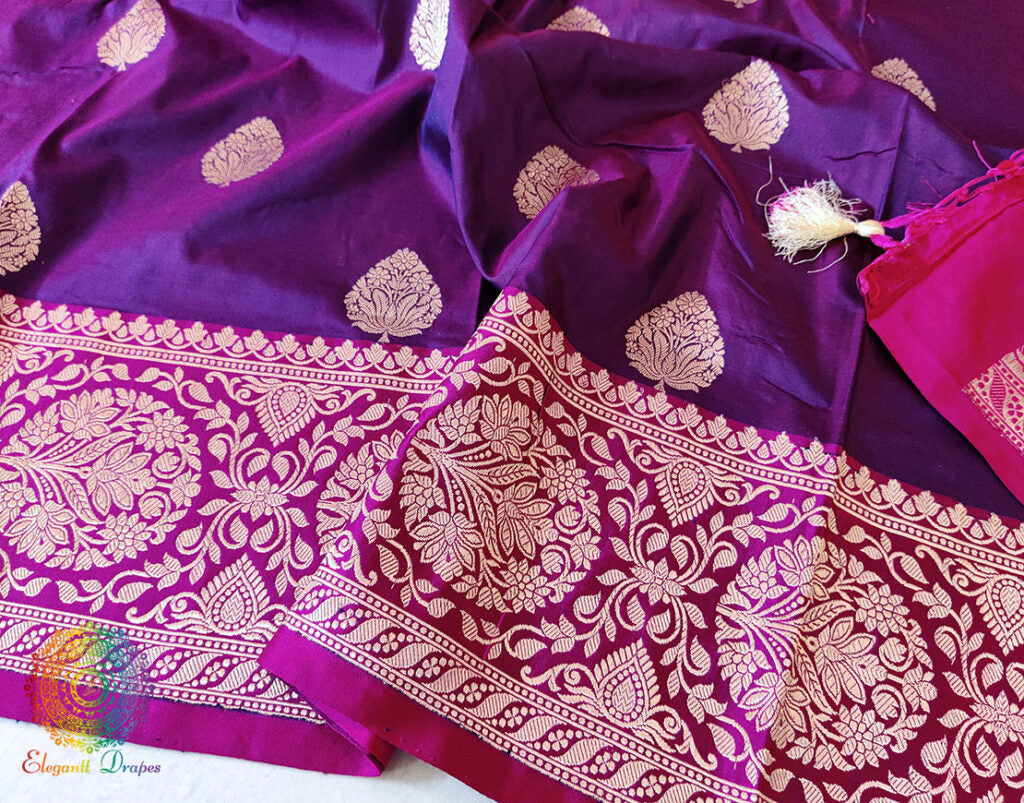 Purple Banarasi Handloom Pure Katan Silk Saree – Handloom Saree Online India | Elegantt Drapes