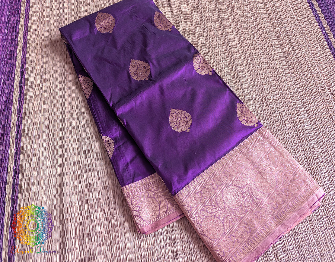 Violet Pure Banarasi Handloom Katan Silk Saree – Handloom Saree Online India | Elegantt Drapes