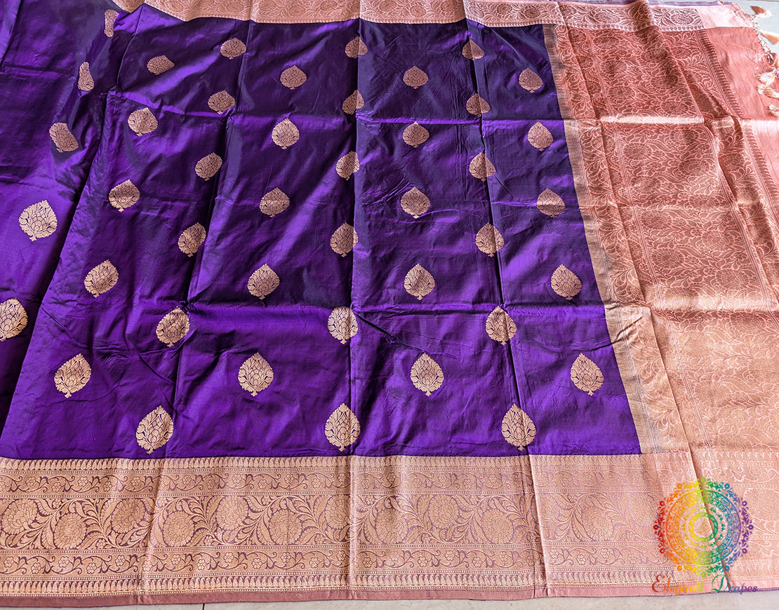 Violet Pure Banarasi Handloom Katan Silk Saree – Handloom Saree Online India | Elegantt Drapes