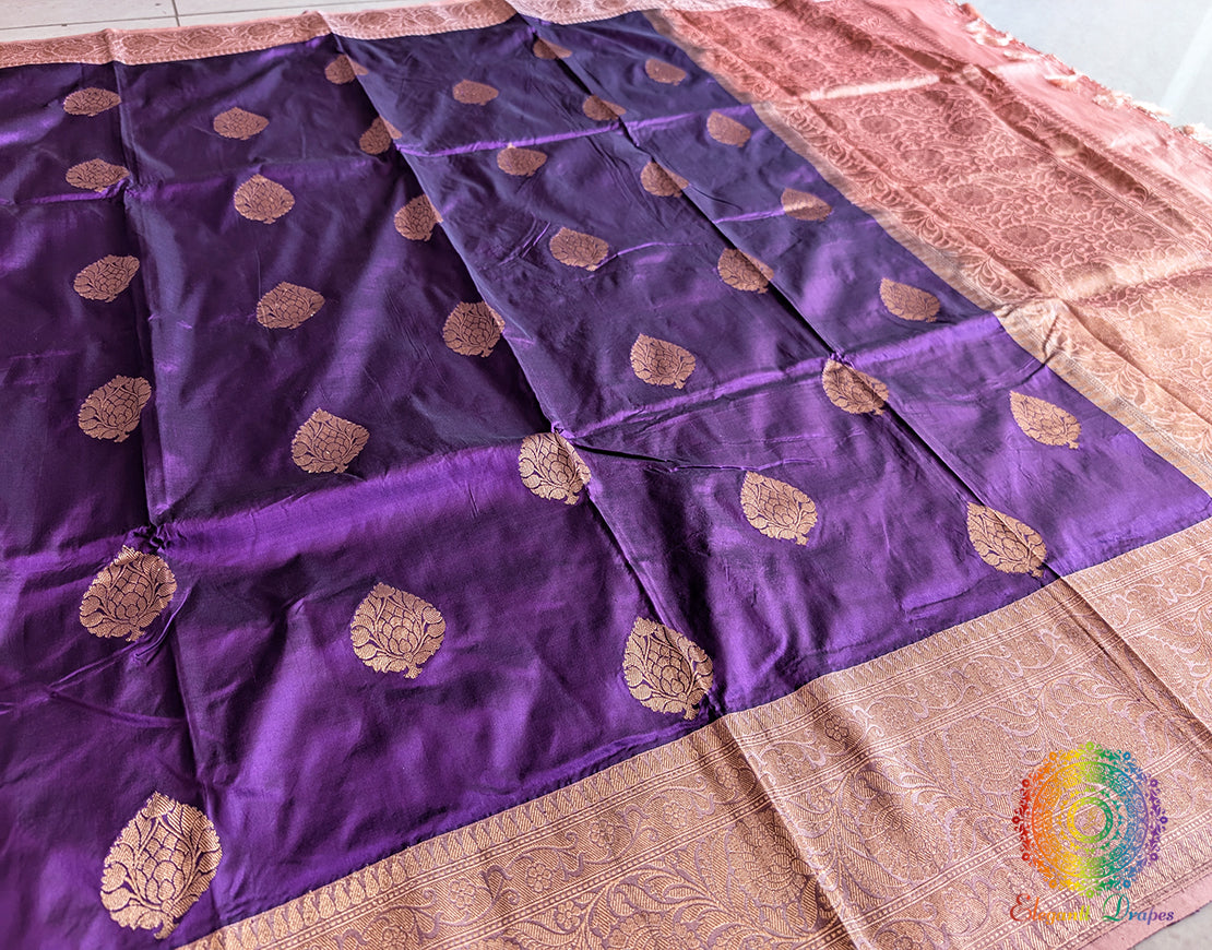 Violet Pure Banarasi Handloom Katan Silk Saree – Handloom Saree Online India | Elegantt Drapes