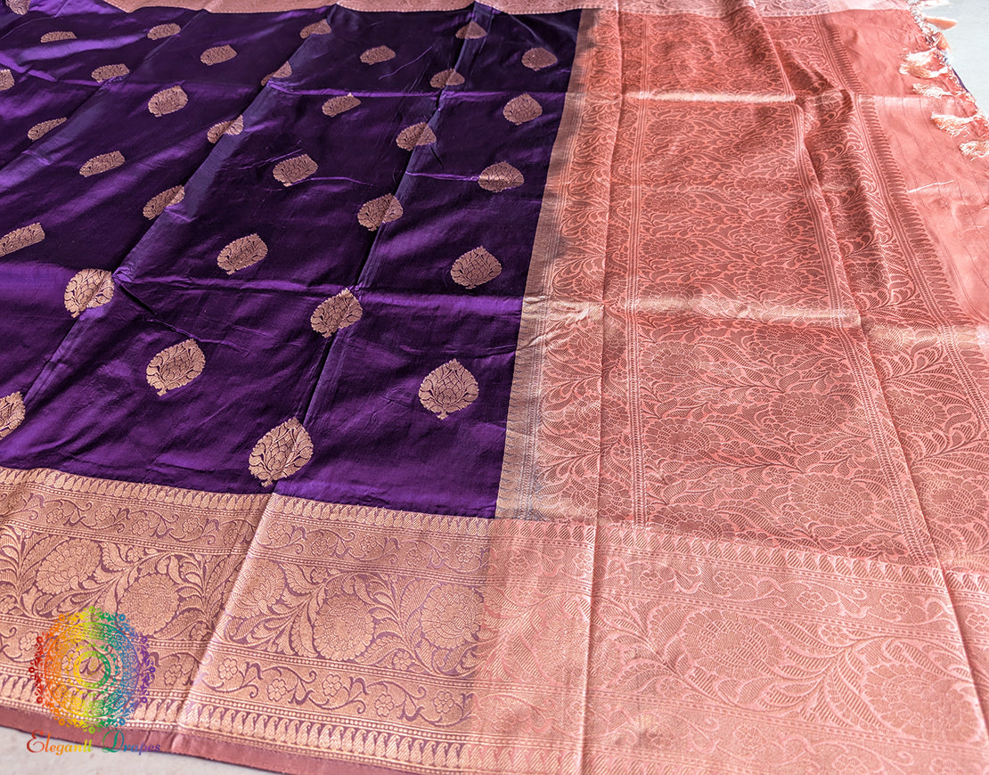 Violet Pure Banarasi Handloom Katan Silk Saree – Handloom Saree Online India | Elegantt Drapes