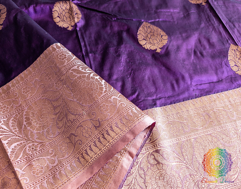 Violet Pure Banarasi Handloom Katan Silk Saree – Handloom Saree Online India | Elegantt Drapes