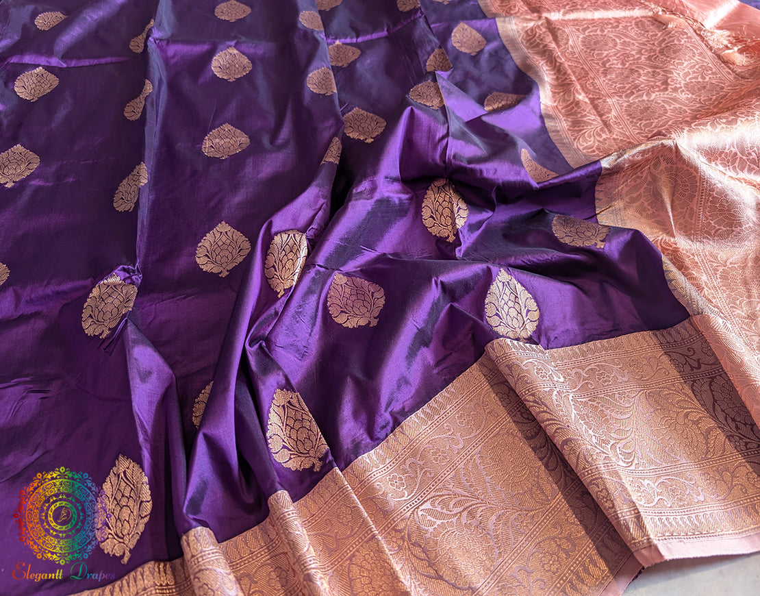 Violet Pure Banarasi Handloom Katan Silk Saree – Handloom Saree Online India | Elegantt Drapes