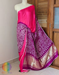 Pink Purple Pure Gajji Silk Rasmandal Bandhani Saree – Bandhani Saree Online India | Elegantt Drapes