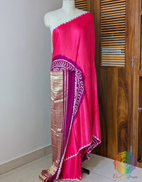 Pink Purple Pure Gajji Silk Rasmandal Bandhani Saree – Bandhani Saree Online India | Elegantt Drapes