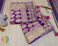 Purple Pink Banarasi Georgette Bandhani Gota Patti Saree – Bandhani Saree Online India | Elegantt Drapes