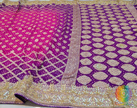 Purple Pink Banarasi Georgette Bandhani Gota Patti Saree – Bandhani Saree Online India | Elegantt Drapes