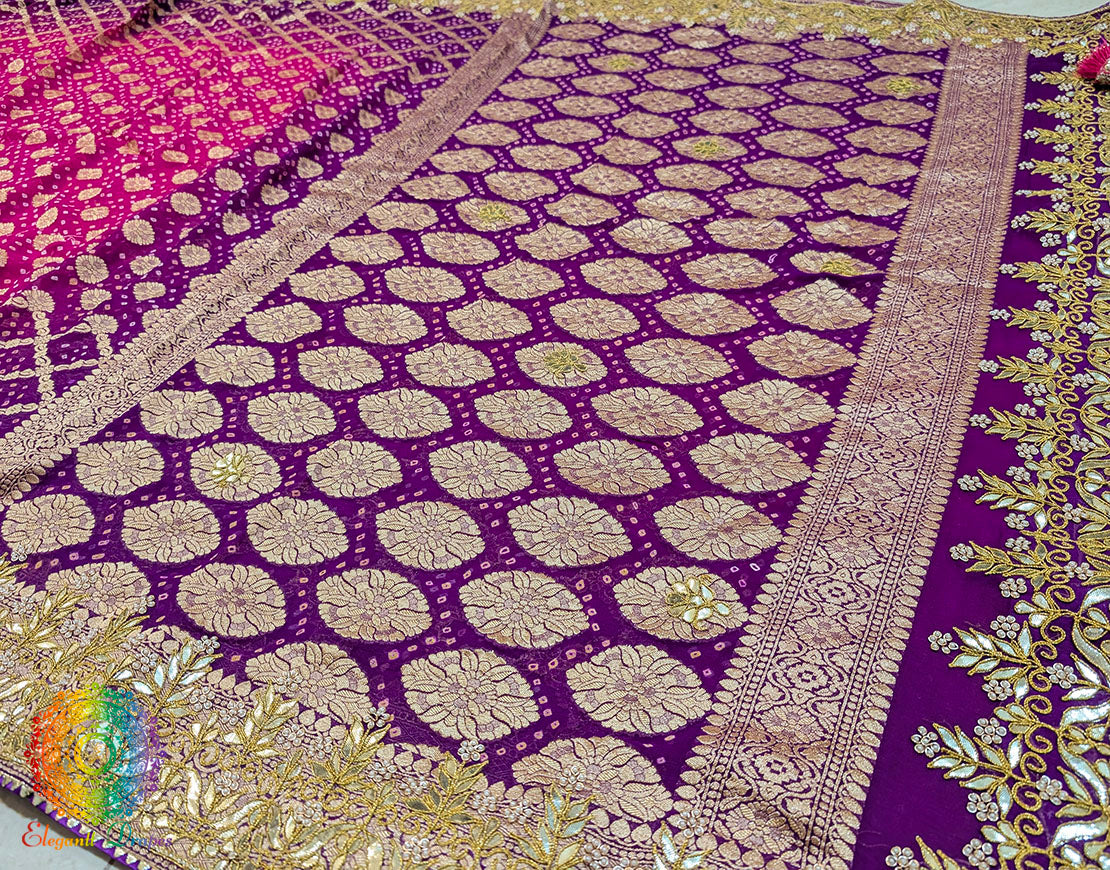 Purple Pink Banarasi Georgette Bandhani Gota Patti Saree – Bandhani Saree Online India | Elegantt Drapes