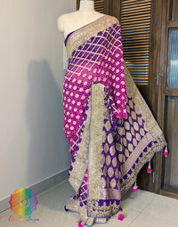 Purple Pink Banarasi Georgette Bandhani Gota Patti Saree – Bandhani Saree Online India | Elegantt Drapes