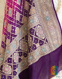 Purple Pink Bandhani Georgette Zardozi Embroidered Dupatta – Bandhani Saree Online India | Elegantt Drapes