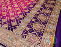 Purple Pink Bandhani Georgette Zardozi Embroidered Dupatta – Bandhani Saree Online India | Elegantt Drapes