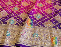 Purple Pink Bandhani Georgette Zardozi Embroidered Dupatta – Bandhani Saree Online India | Elegantt Drapes
