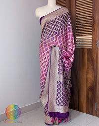 Purple Pink Banarasi Bandhani Khaddi Georgette Saree – Bandhani Saree Online India | Elegantt Drapes