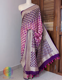 Purple Pink Banarasi Bandhani Khaddi Georgette Saree – Bandhani Saree Online India | Elegantt Drapes