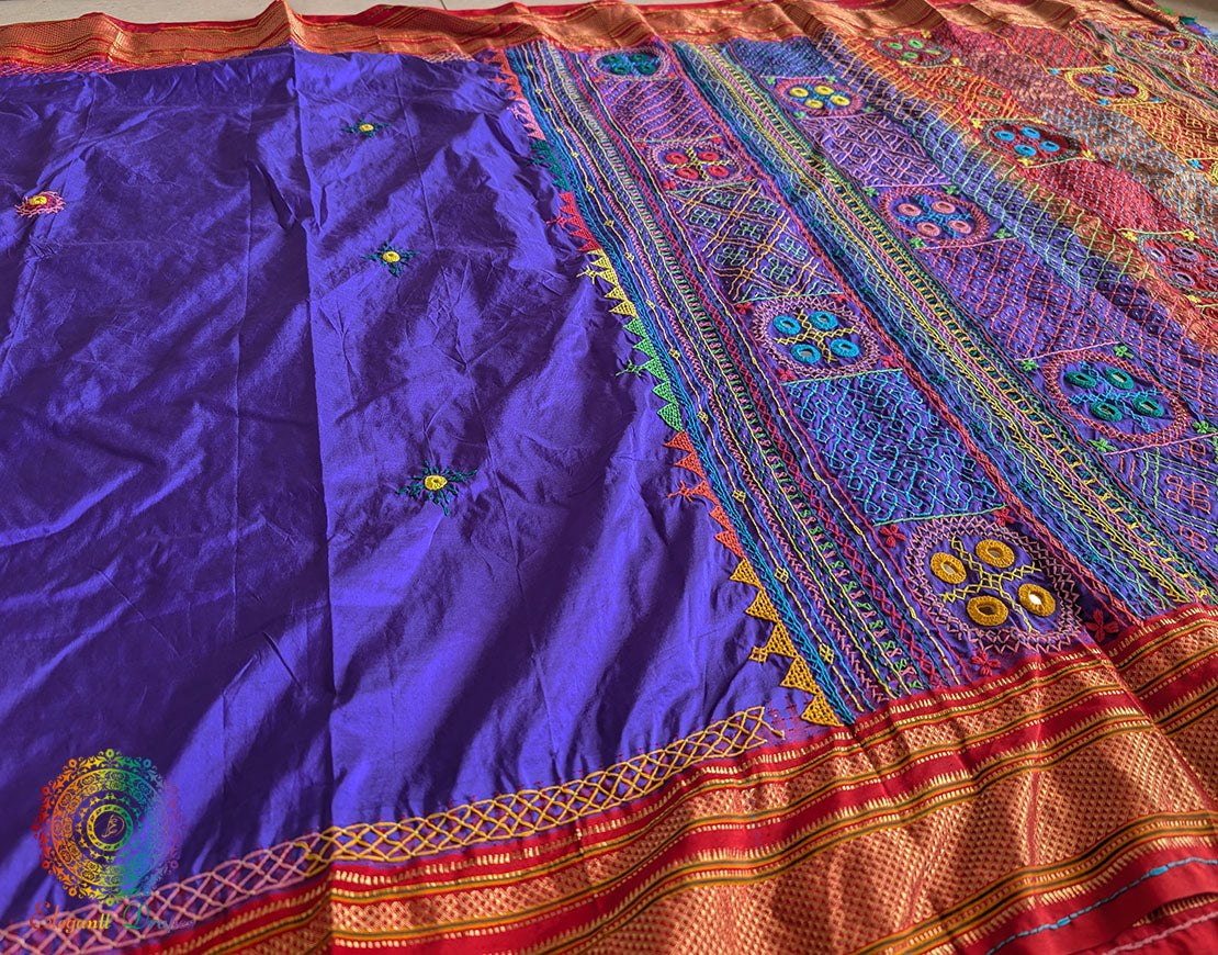 Purple Pure Ilkal Silk Lambani Handwork Saree – Ilkal Handloom Saree Online India | Elegantt Drapes