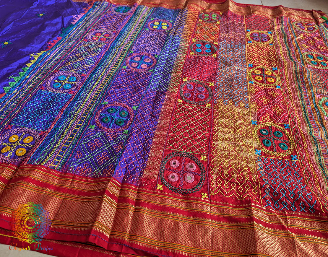 Purple Pure Ilkal Silk Lambani Handwork Saree – Ilkal Handloom Saree Online India | Elegantt Drapes