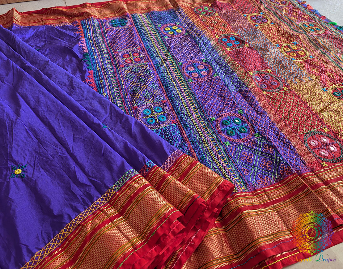 Purple Pure Ilkal Silk Lambani Handwork Saree – Ilkal Handloom Saree Online India | Elegantt Drapes