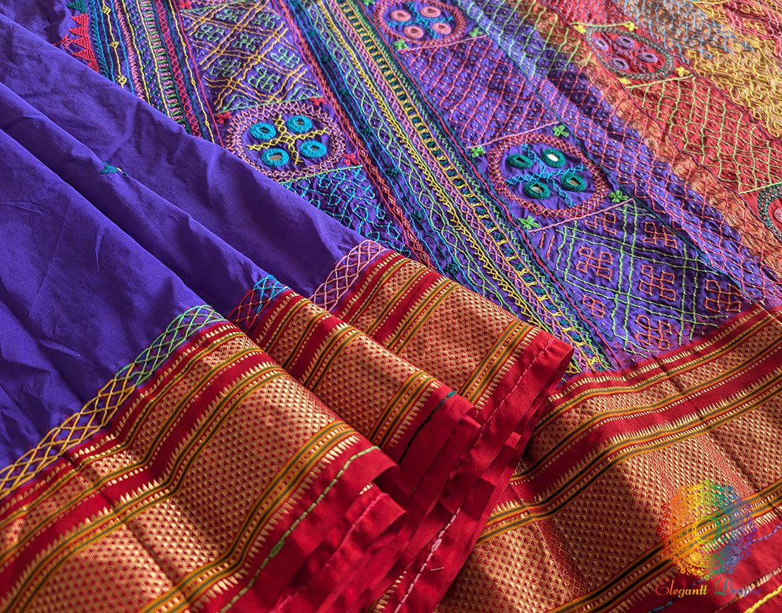 Purple Pure Ilkal Silk Lambani Handwork Saree – Ilkal Handloom Saree Online India | Elegantt Drapes