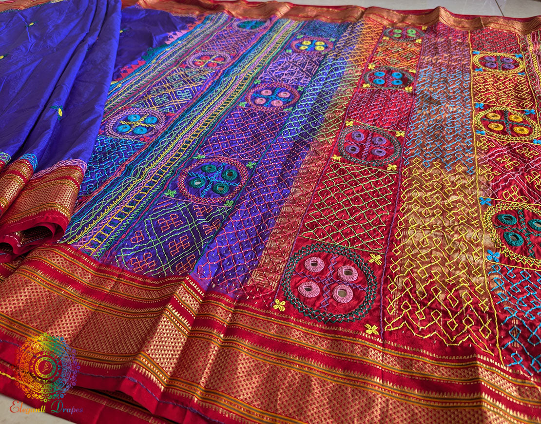 Purple Pure Ilkal Silk Lambani Handwork Saree – Ilkal Handloom Saree Online India | Elegantt Drapes