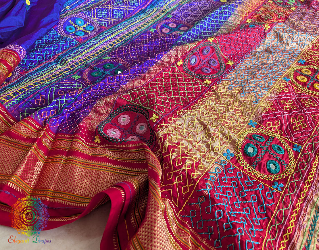 Purple Pure Ilkal Silk Lambani Handwork Saree – Ilkal Handloom Saree Online India | Elegantt Drapes