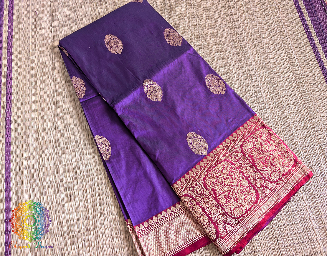 Purple Red Banarasi Handloom Katan Silk Saree – Handloom Saree Online India | Elegantt Drapes