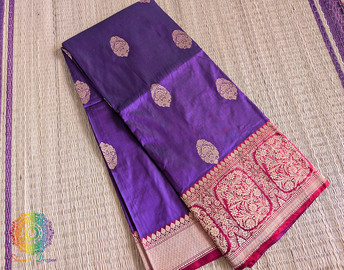 Purple Red Banarasi Handloom Katan Silk Saree – Handloom Saree Online India | Elegantt Drapes