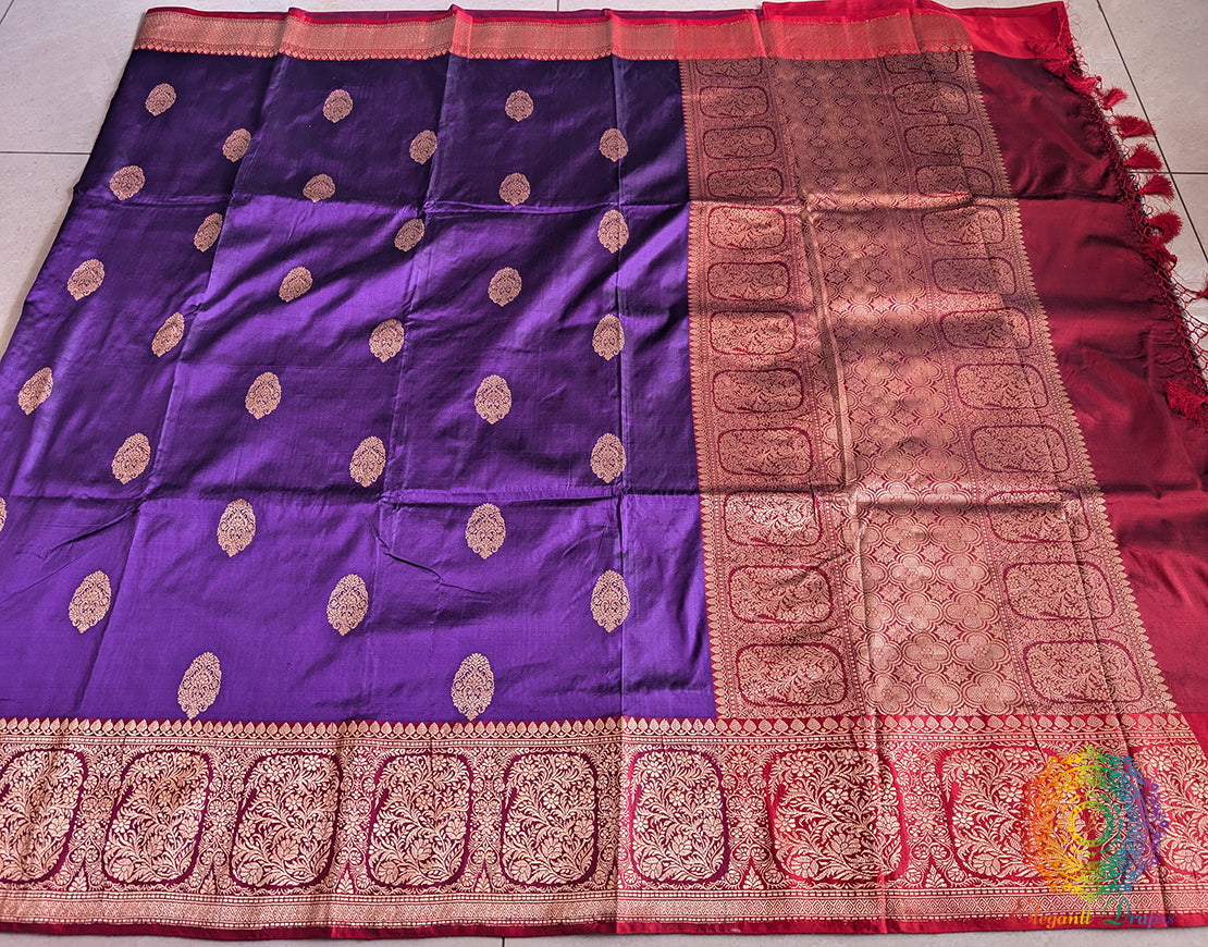 Purple Red Banarasi Handloom Katan Silk Saree – Handloom Saree Online India | Elegantt Drapes