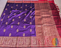 Purple Red Banarasi Handloom Katan Silk Saree – Handloom Saree Online India | Elegantt Drapes