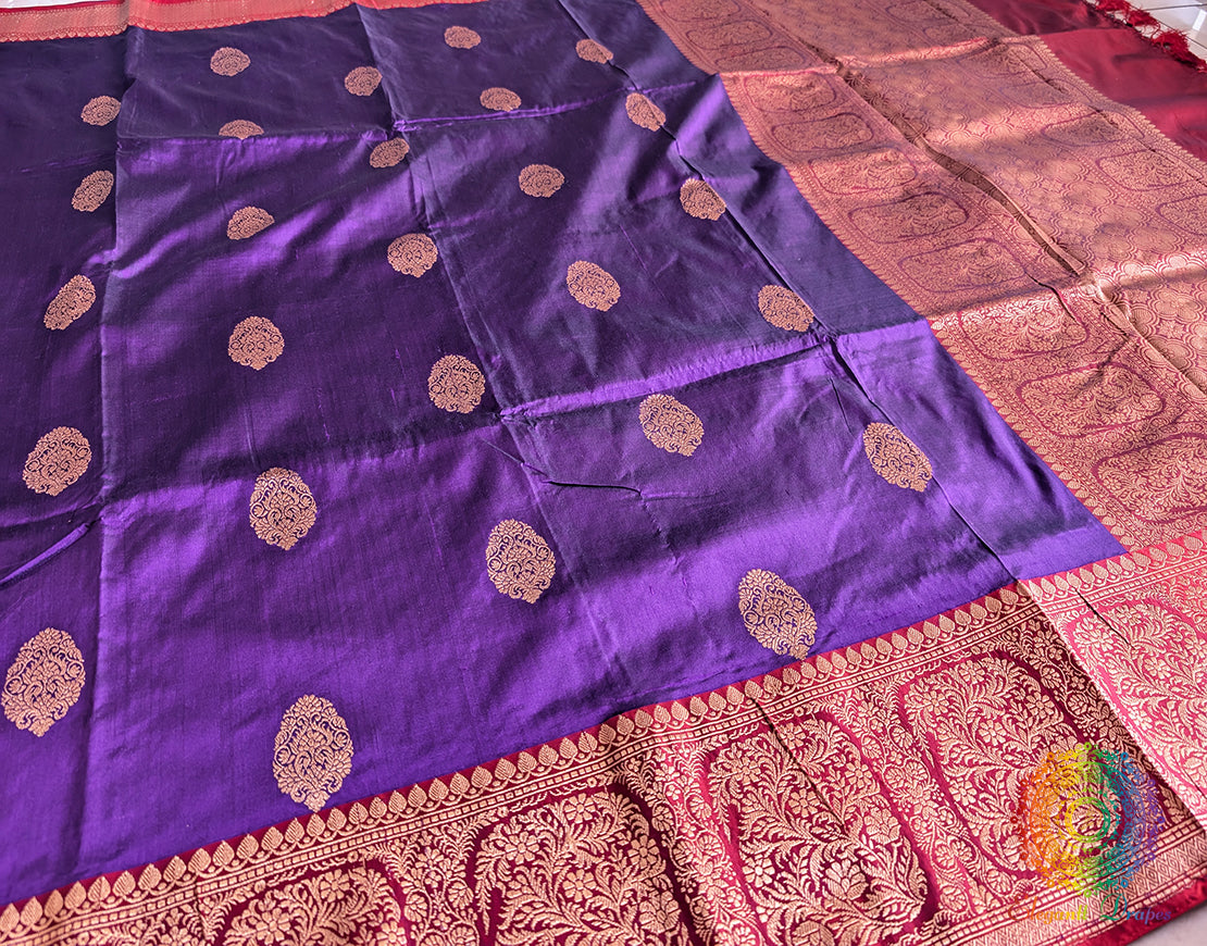 Purple Red Banarasi Handloom Katan Silk Saree – Handloom Saree Online India | Elegantt Drapes