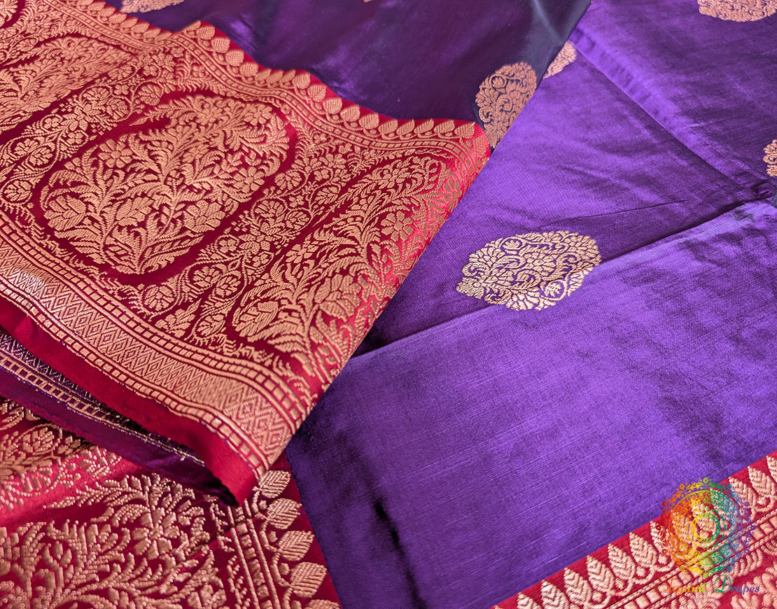 Purple Red Banarasi Handloom Katan Silk Saree – Handloom Saree Online India | Elegantt Drapes