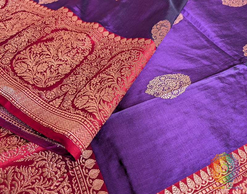 Purple Red Banarasi Handloom Katan Silk Saree – Handloom Saree Online India | Elegantt Drapes
