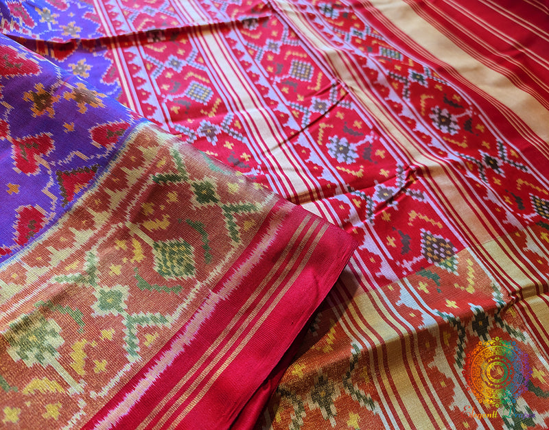 Purple Red Pure Mulberry Silk Rajkot Patola Saree – Handloom Saree Online India | Elegantt Drapes