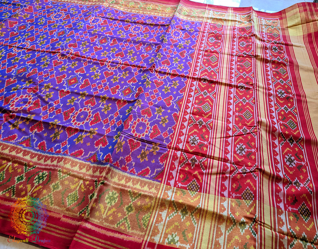 Purple Red Pure Mulberry Silk Rajkot Patola Saree – Handloom Saree Online India | Elegantt Drapes