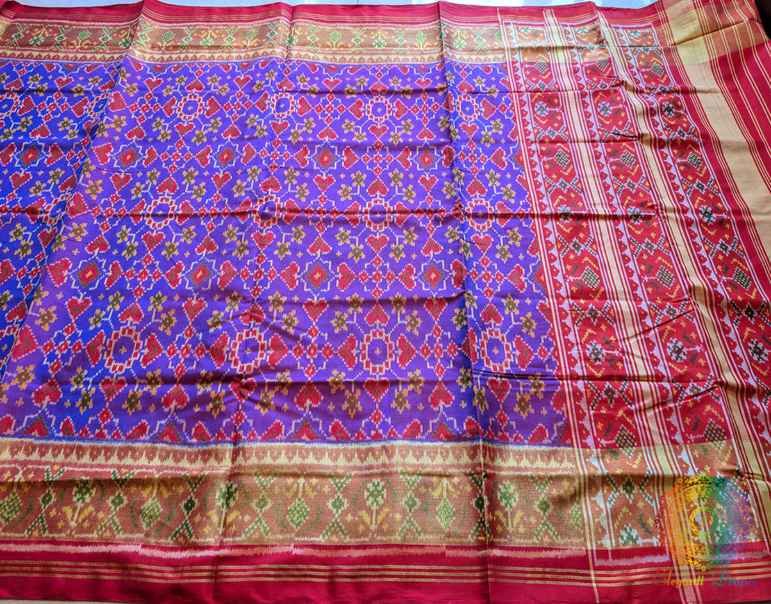 Purple Red Pure Mulberry Silk Rajkot Patola Saree – Handloom Saree Online India | Elegantt Drapes
